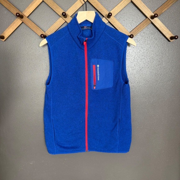 Vineyard Vines Jackets & Blazers - Vineyard Vines Blue Fleece Vest Zip Pocket Logo Boys youth size xl 18 colorblock